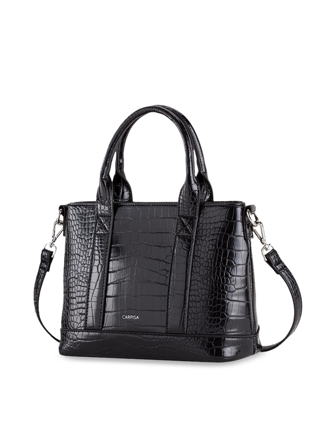 

CARPISA Black Textured Oversized Structured Handheld Bag with Quilted