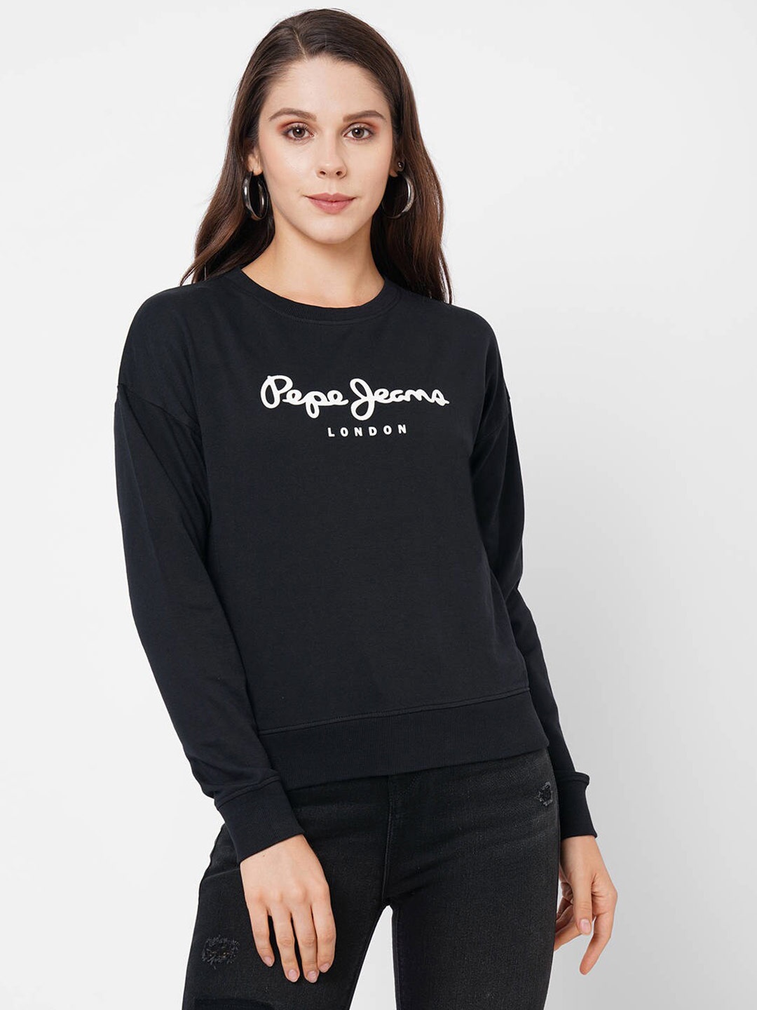 

Pepe Jeans Women Black Printed Cotton Sweatshirt