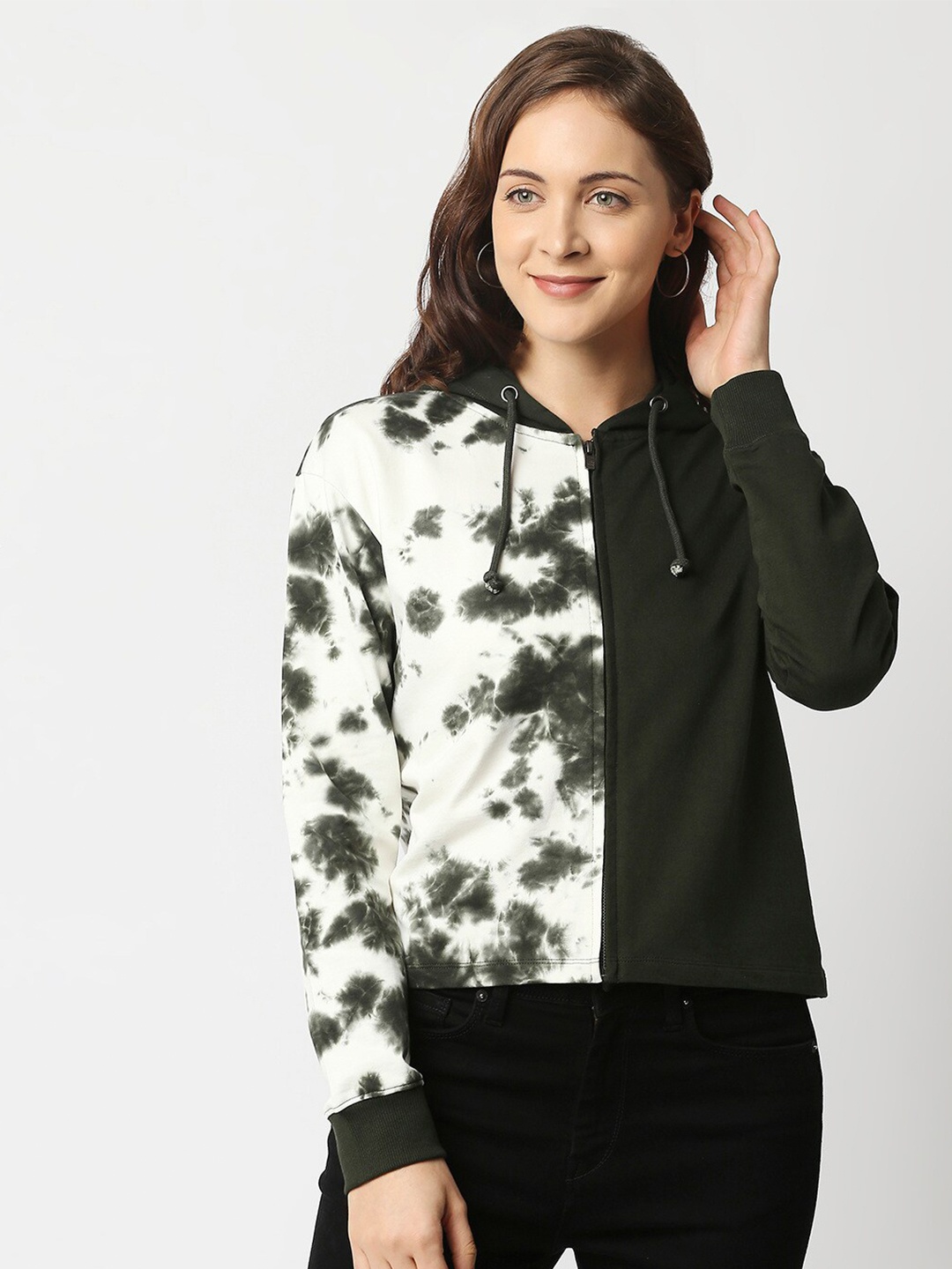 

Pepe Jeans Women Green Printed Hooded Sweatshirt