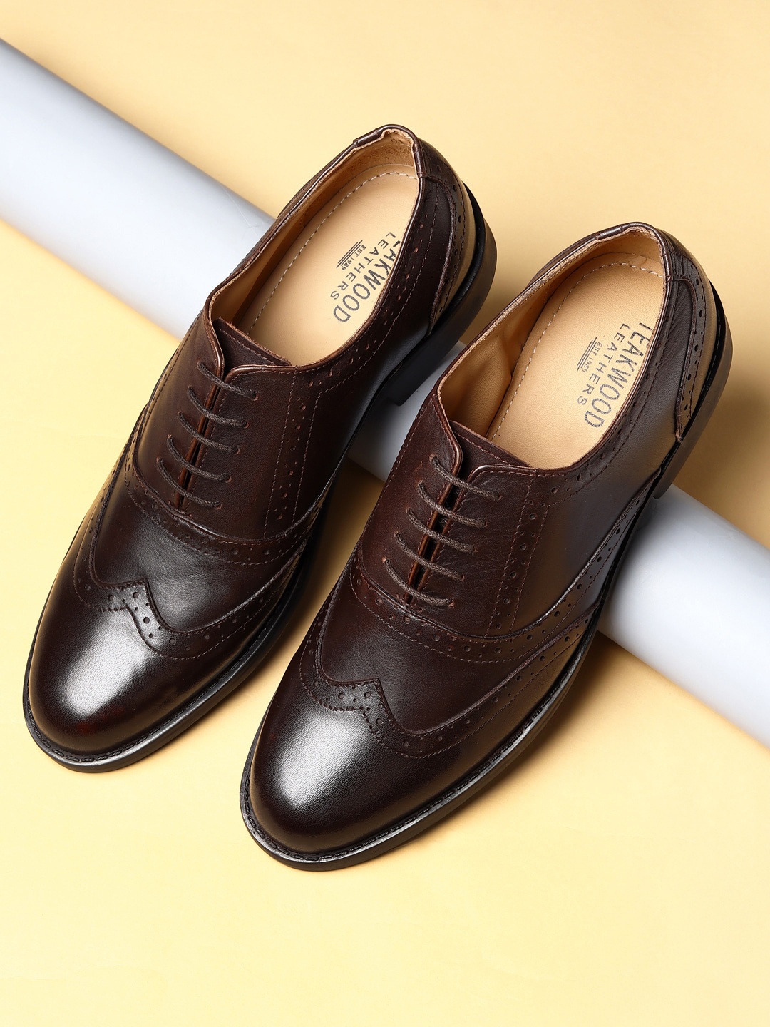 

Teakwood Leathers Men Brown Textured Leather Formal Oxford