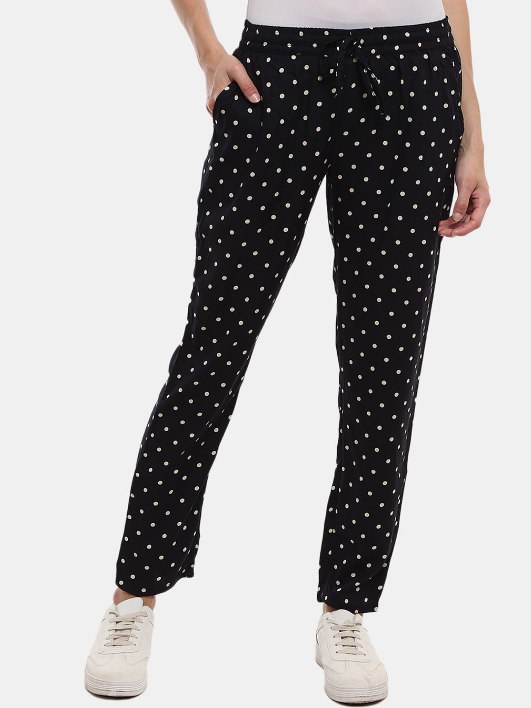 

V-Mart Women Black & White Polka Dots Printed Track Pants