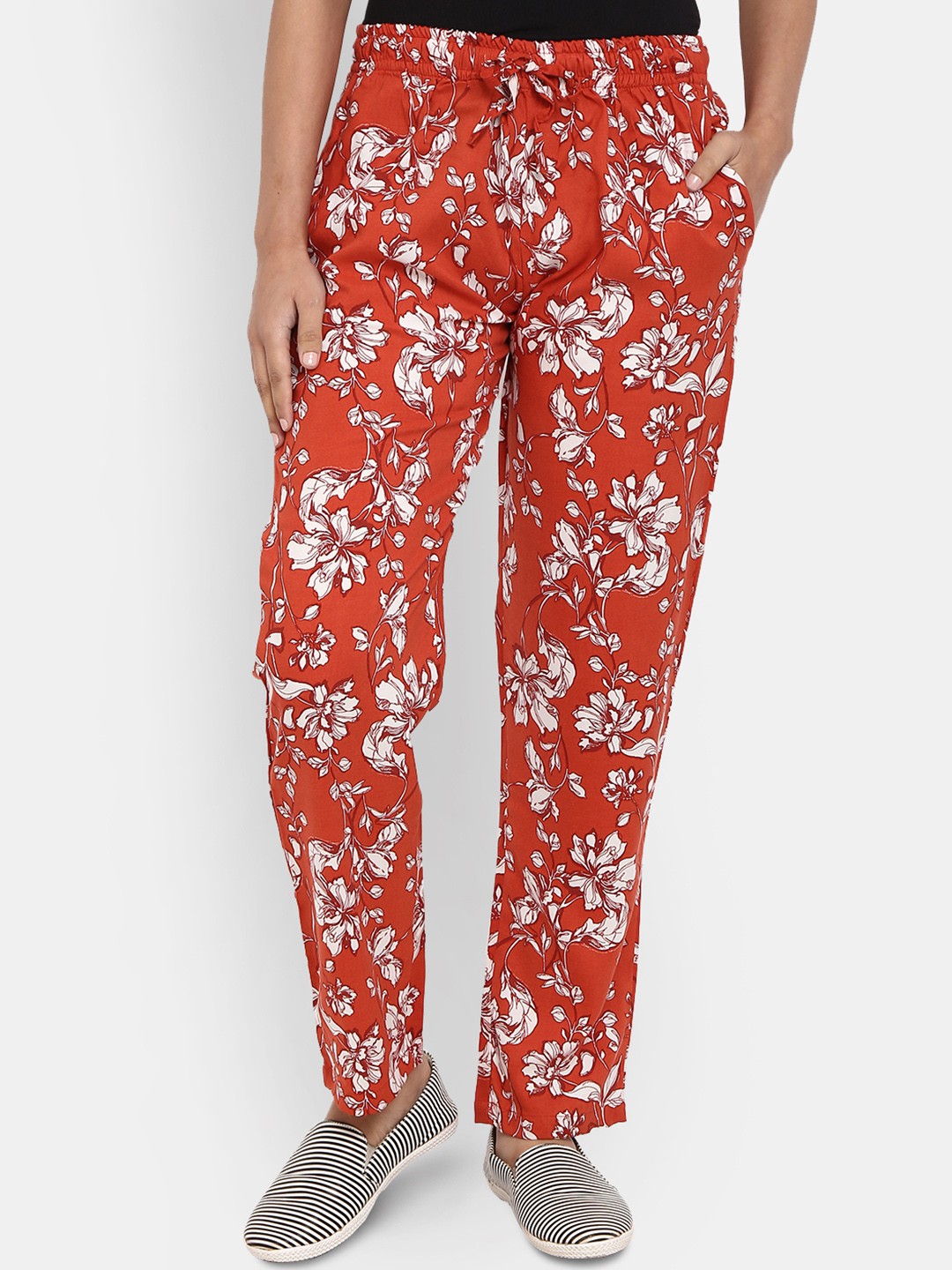 

V-Mart Women Floral Printed Lounge Pants, Rust