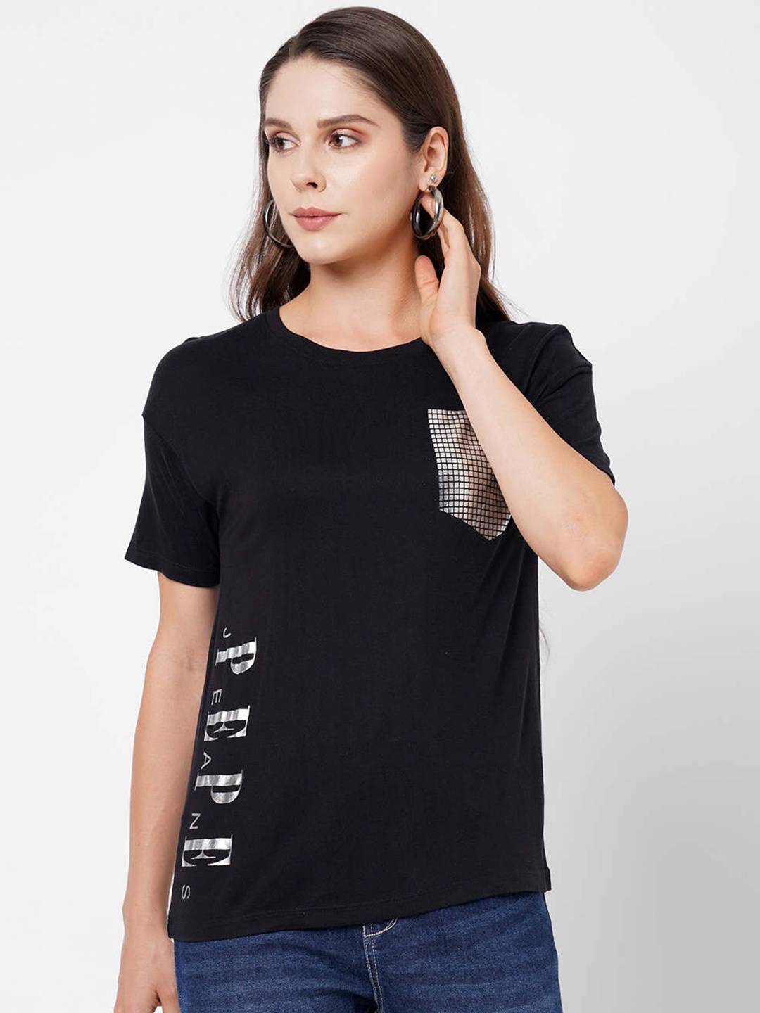 

Pepe Jeans Women Black Typography T-shirt