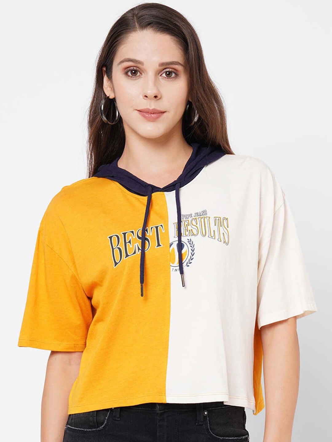 

Pepe Jeans Women Yellow & White T-shirt