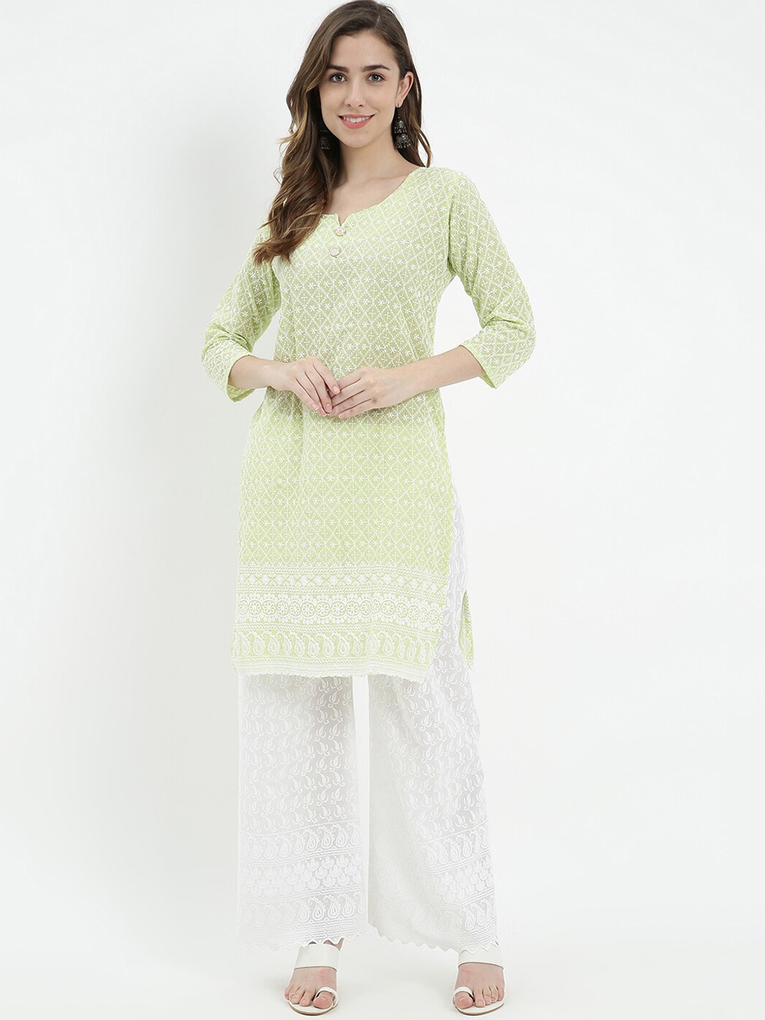 

V2 Value & Variety Women Green Layered Top with Palazzos & With Dupatta