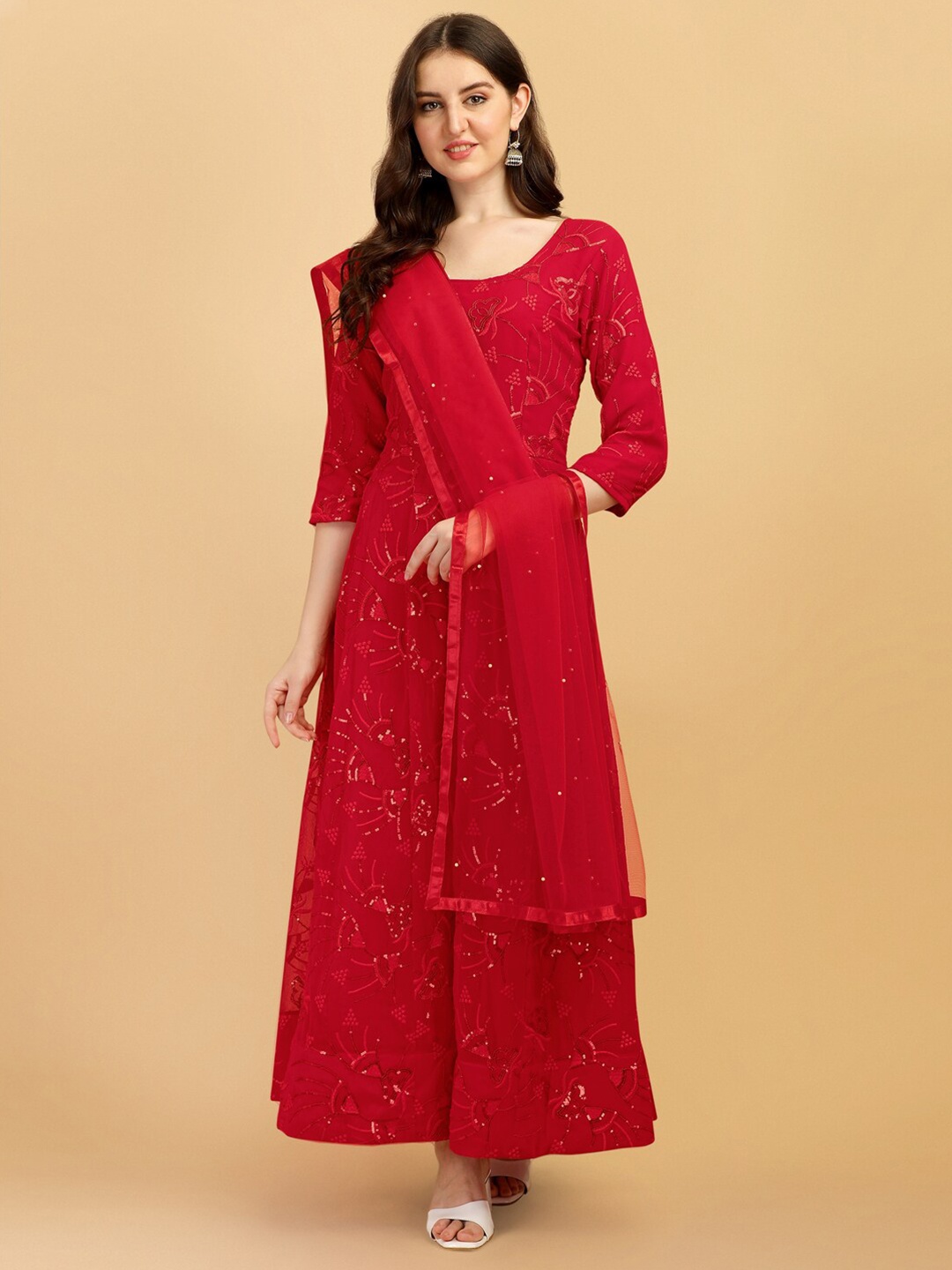 

Vidraa Western Store Red Georgette A-Line Maxi Dress
