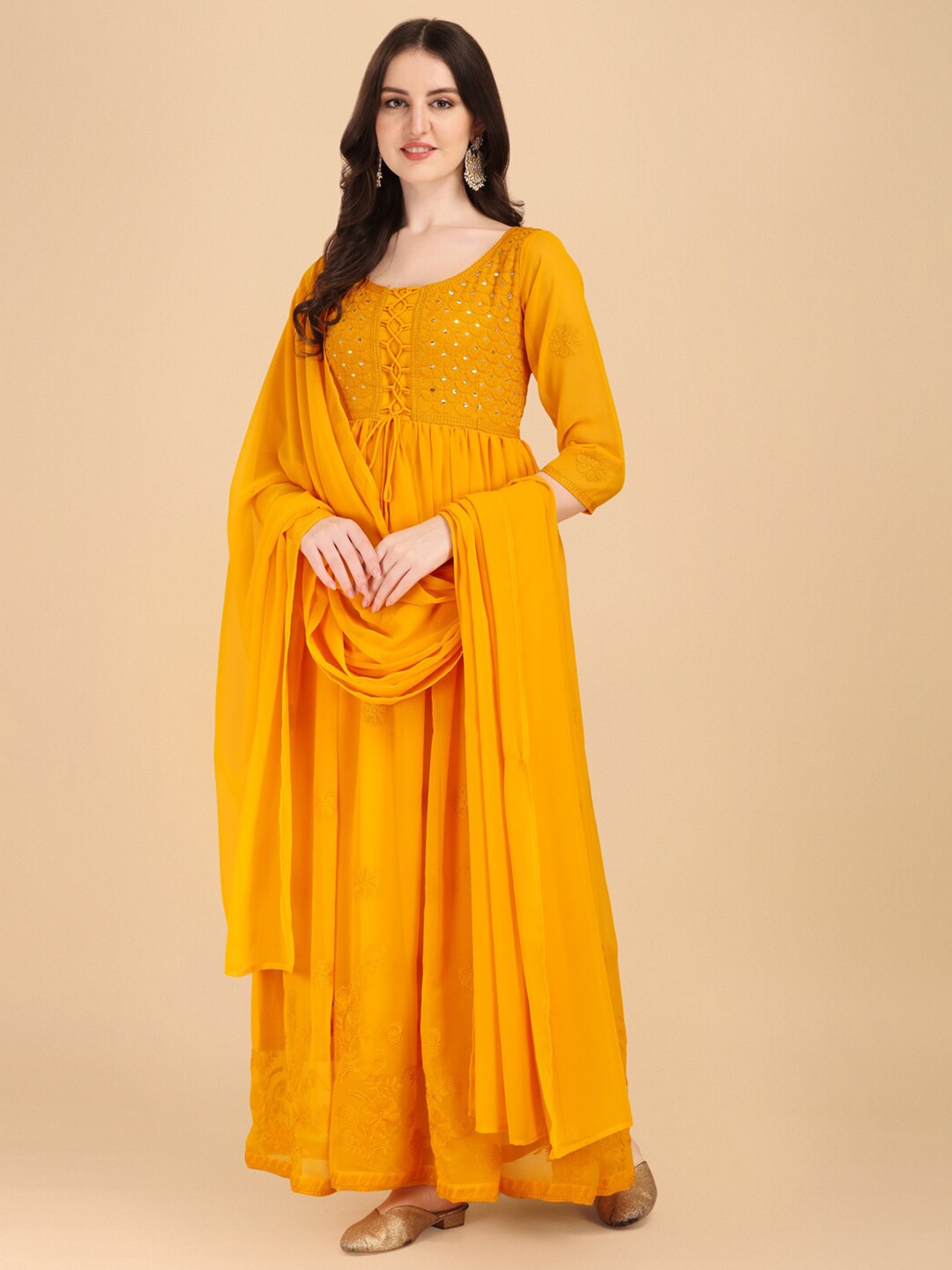 

Vidraa Western Store Mustard Yellow Floral Maxi Dress