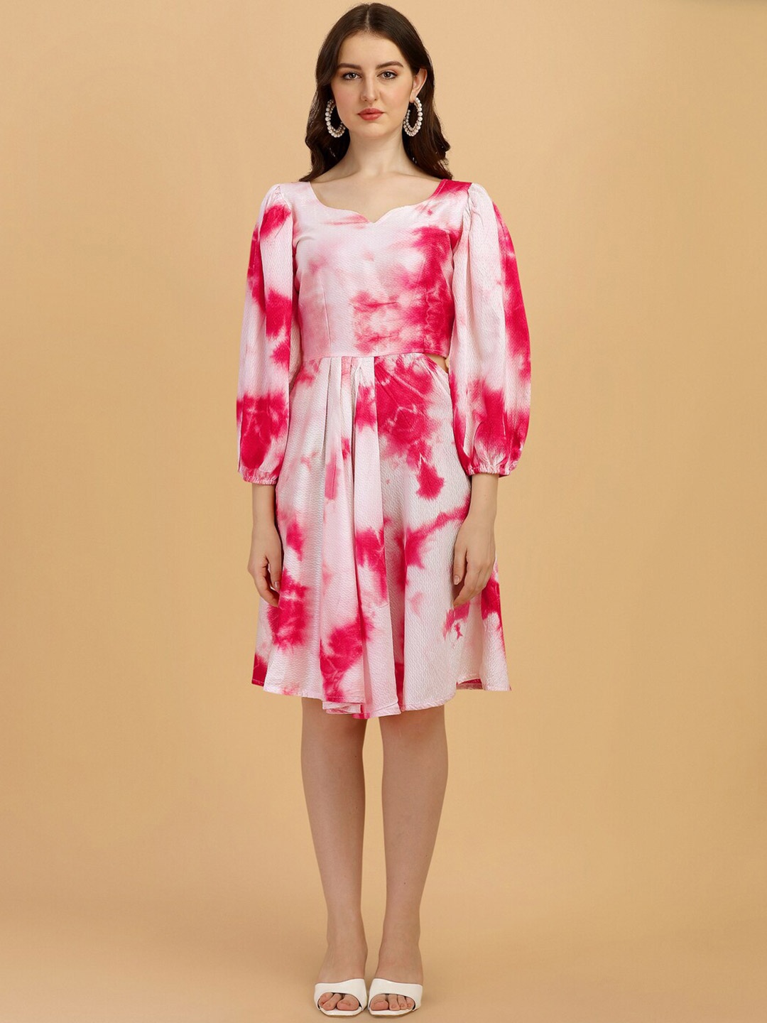 

Vidraa Western Store Women White & Rose Tie and Dye Dyed Dress