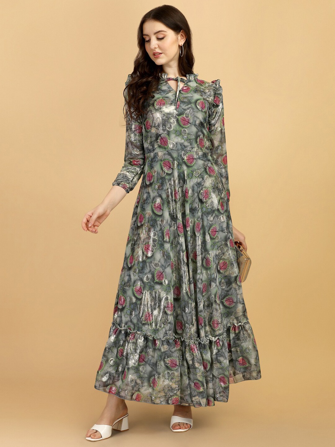 

Vidraa Western Store Multicoloured Floral Jacquard Maxi Dress, Multi
