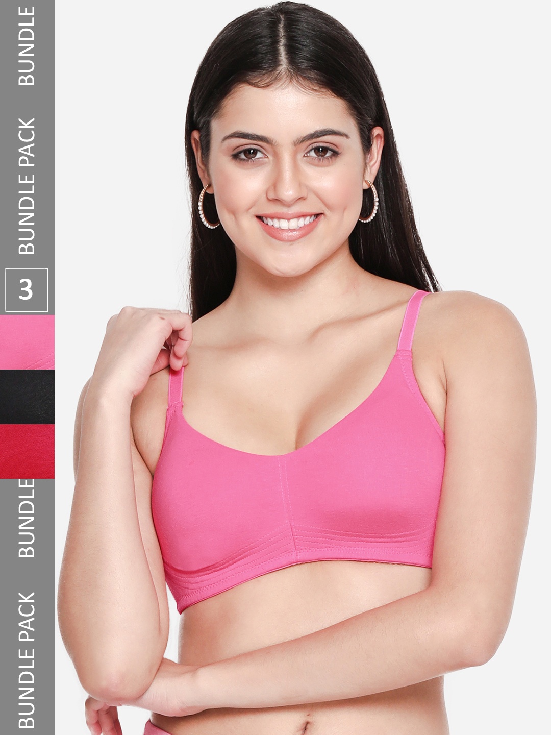 

Susie Pack of 3 Non-Padded Non-Wired 360 Degree Support Everyday Bras, Black