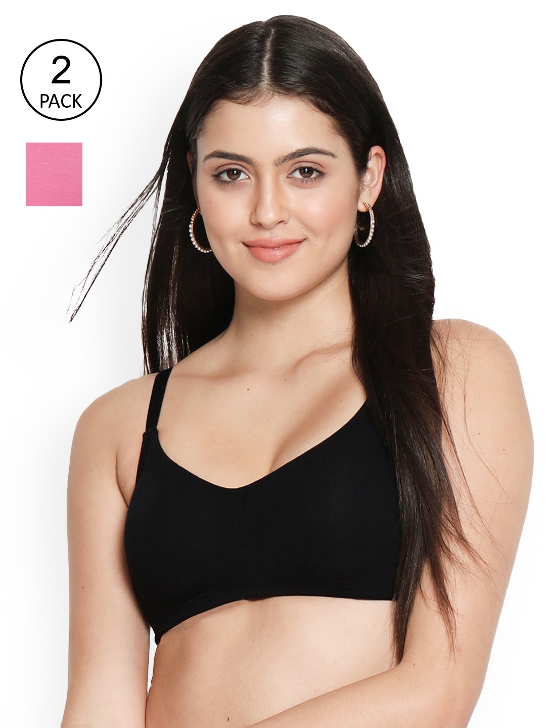 

Susie Pack of 2 Black & Pink Solid T-shirt Bra