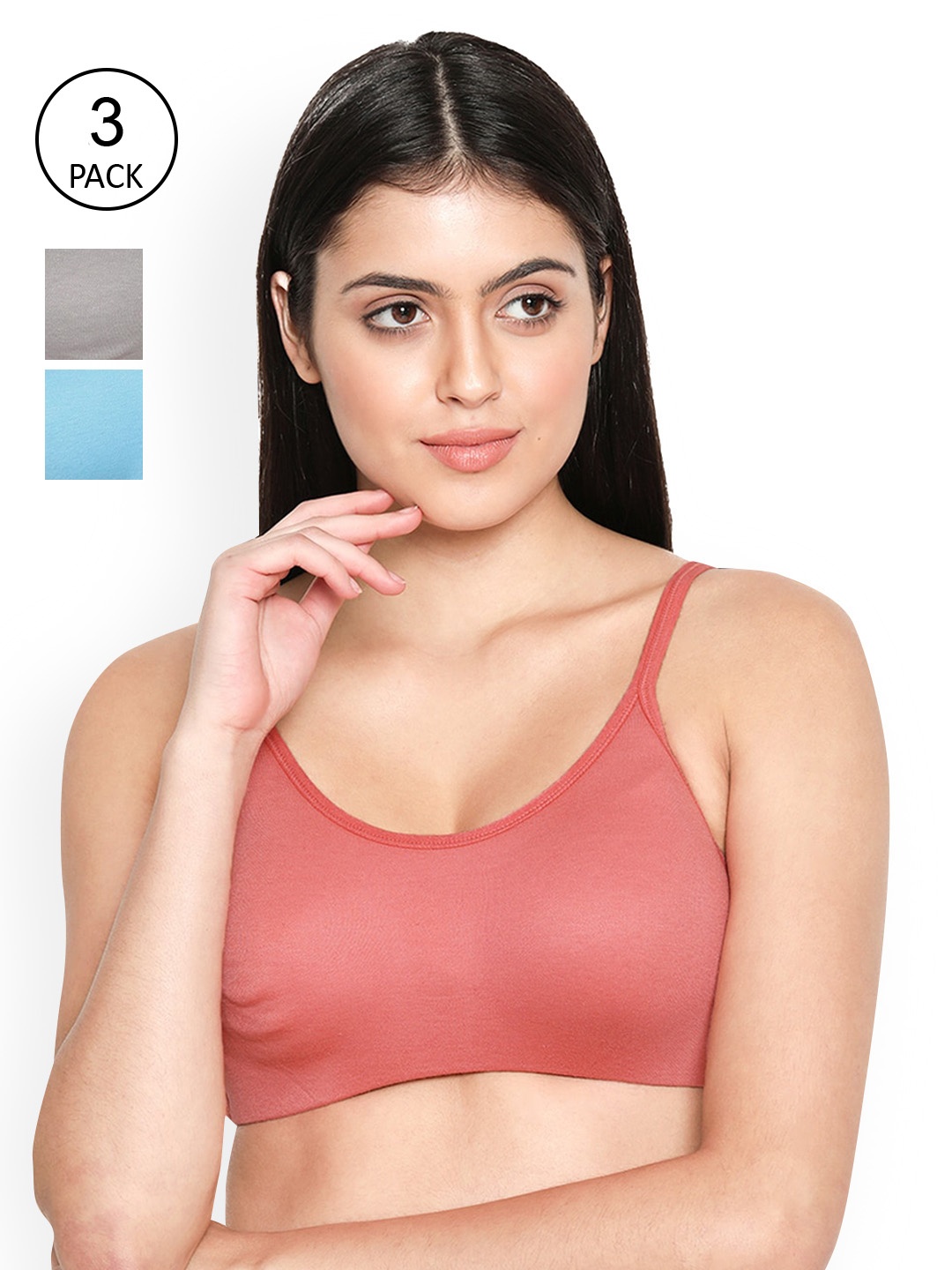 

Susie Women Pack Of 3 Blue & Peach-Coloured Cotton Bra