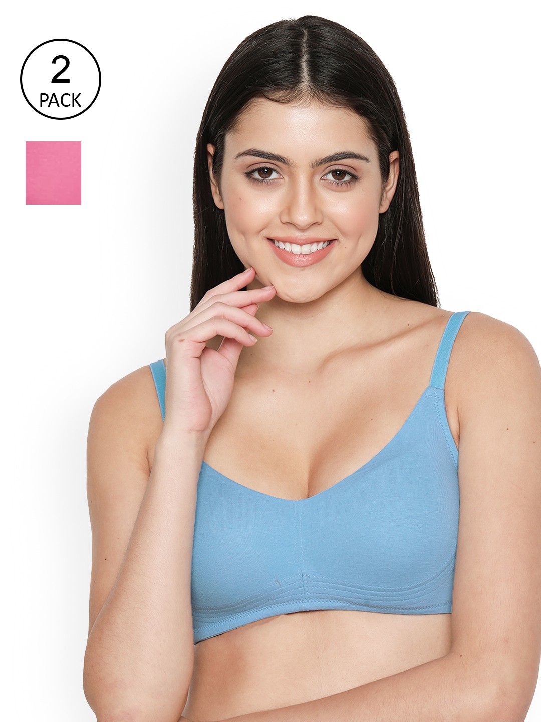 

Susie Blue & Pink Set of 2 Solid Cotton T-Shirt Bra