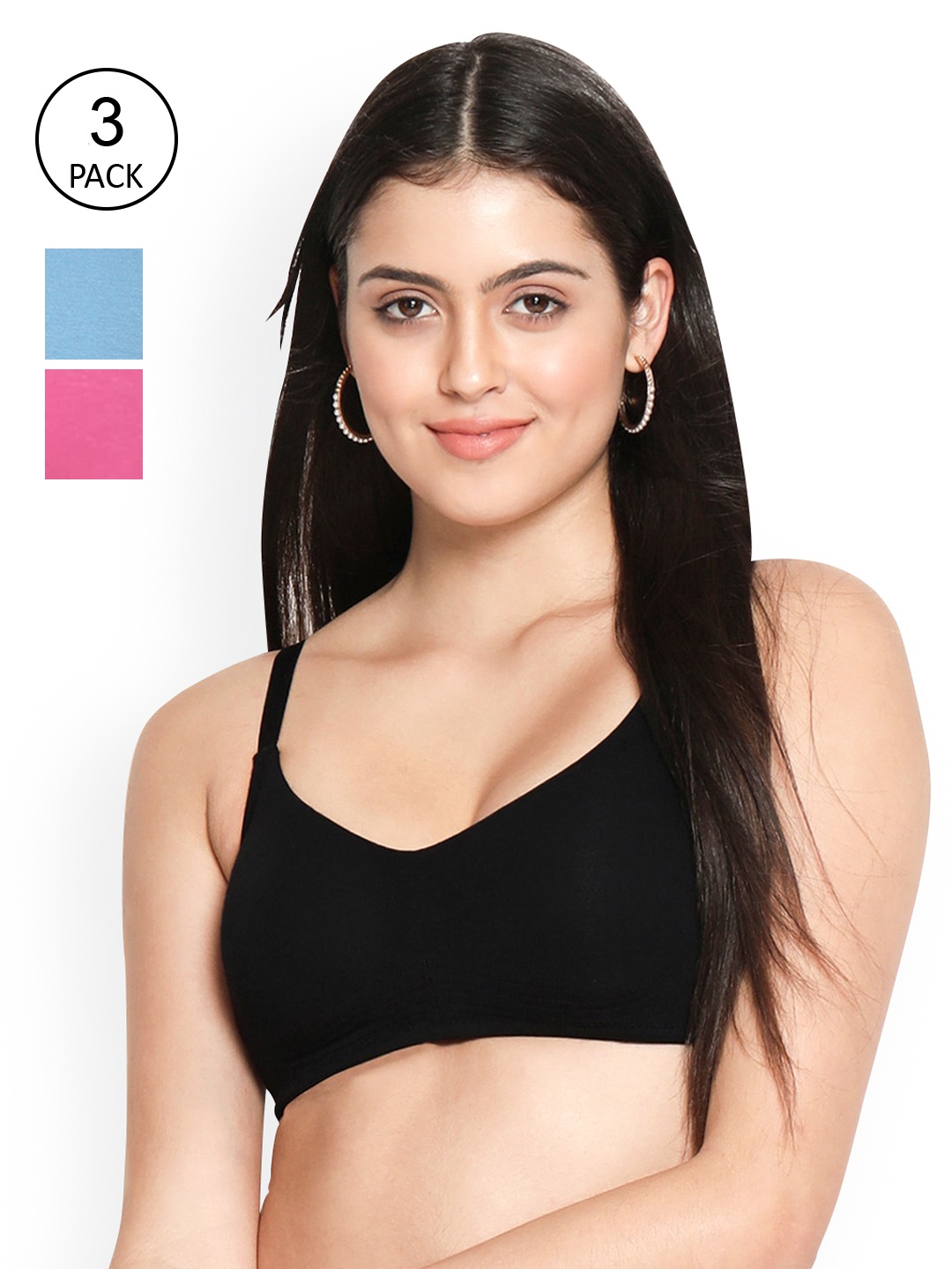 

Susie Set of 3 Solid Cotton T-Shirt Bra, Turquoise blue