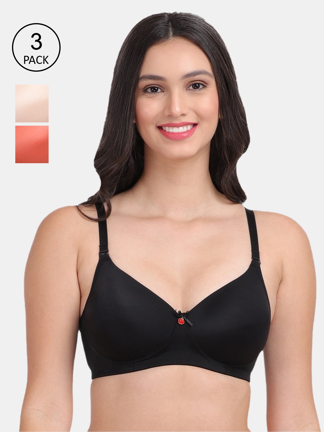 

Amour Secret Pack of 3 Black & Cream-Coloured Bra - Lightly Padded