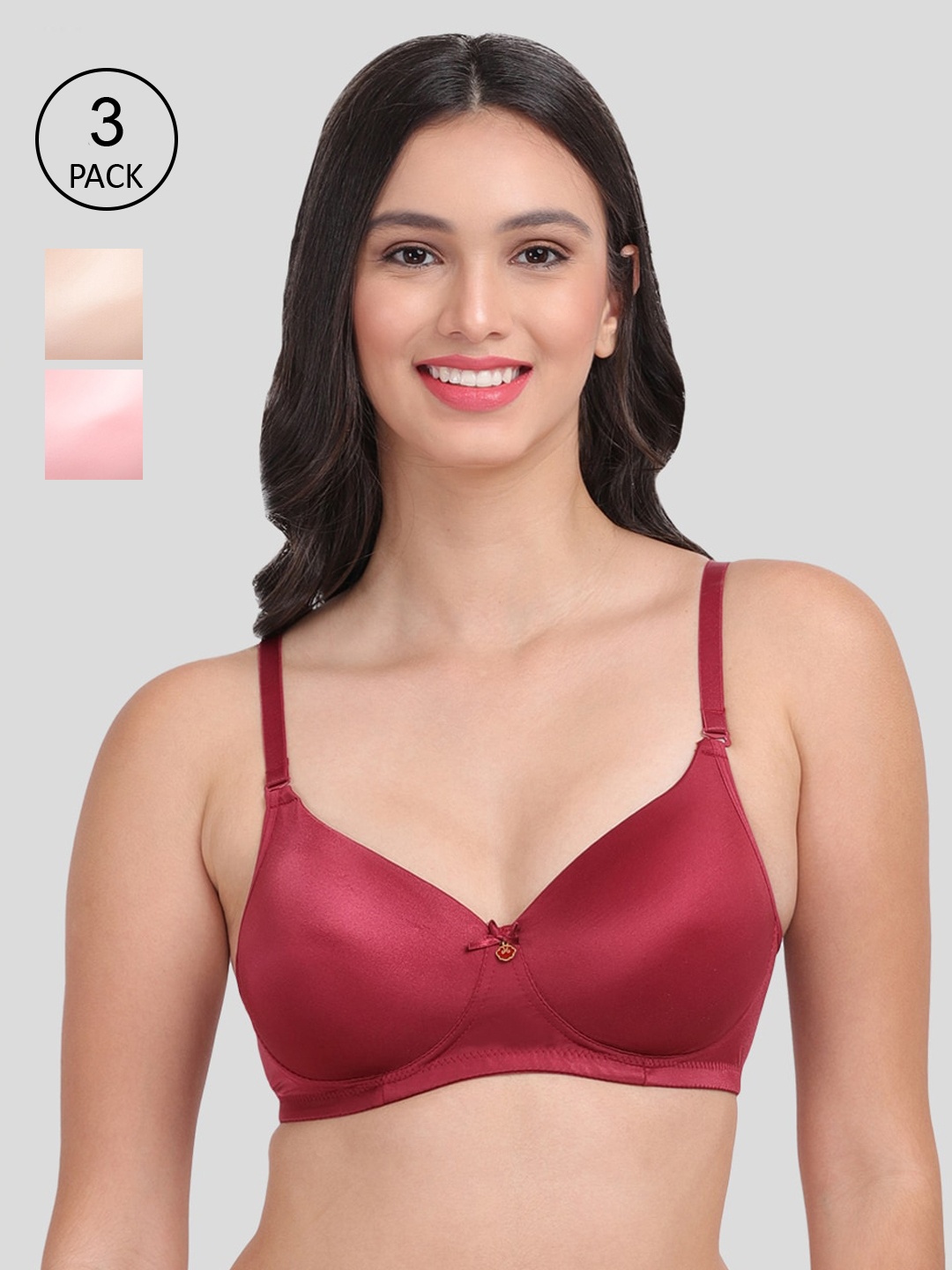 

Amour Secret Set Of 3 Red & Nude-Coloured Lightly Padded Bra