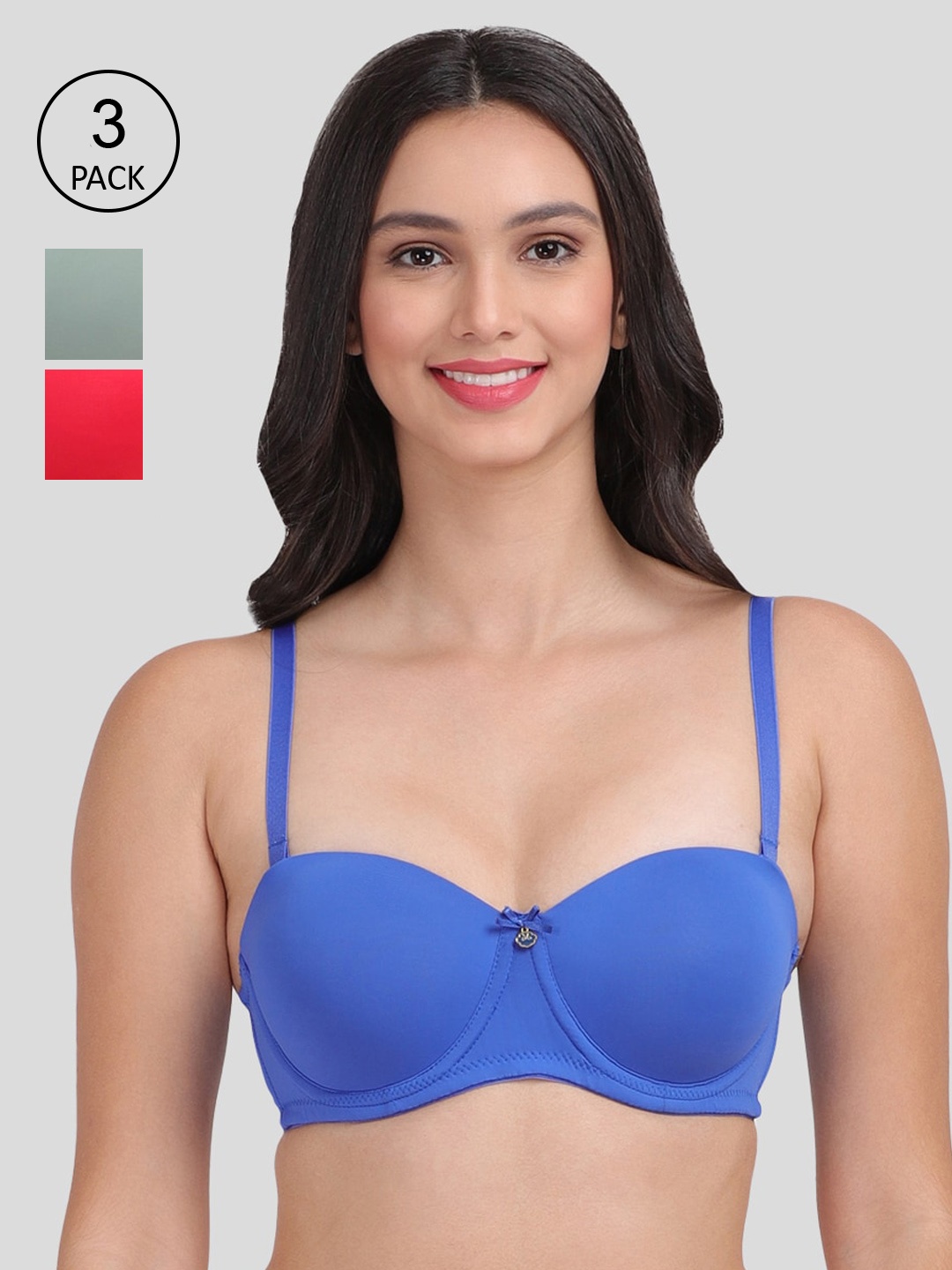 

Amour Secret Set Of 3 Blue & Red Underwired Lightly Padded Bra