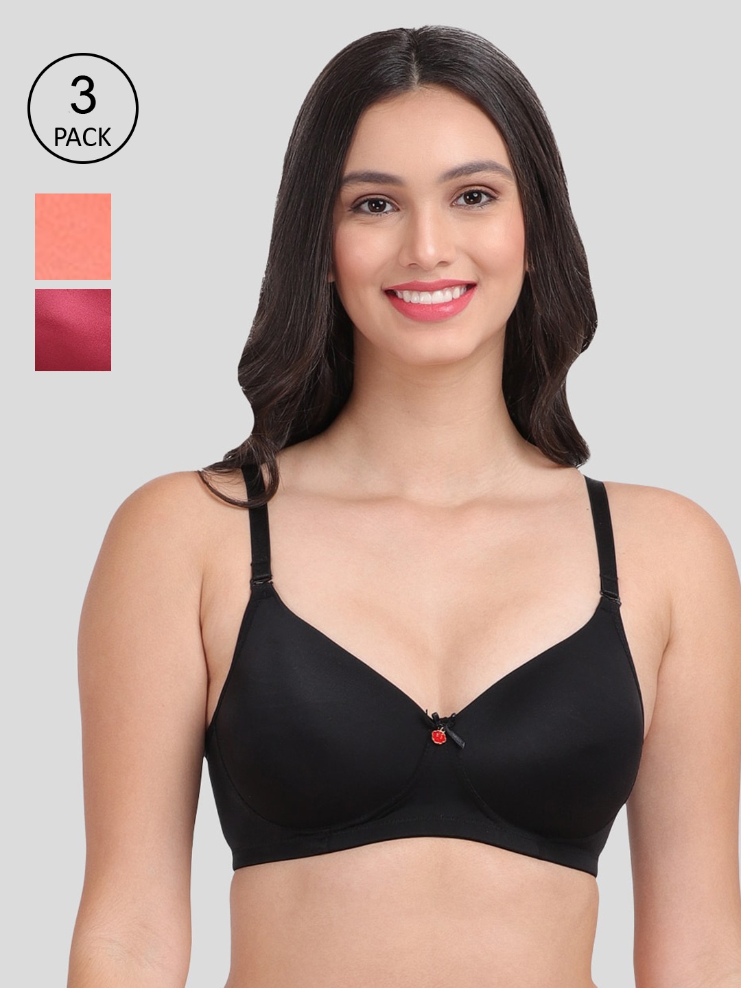 

Amour Secret pack of 3 Black & Maroon Bra Lightly Padded