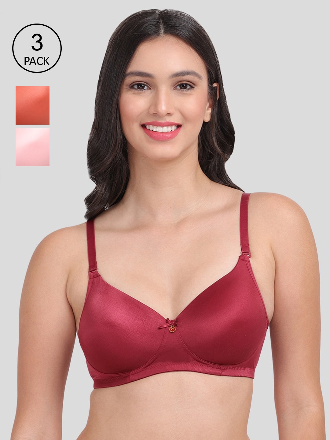 

Amour Secret Pack Of 3 Lightly Padded Medium Coverage T-Shirt Bra PD731_Mrn_Pnk_Rst, Maroon