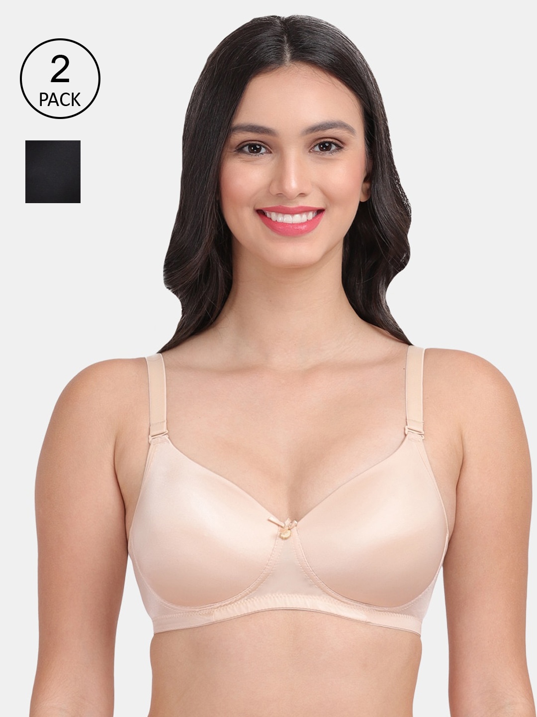 

Amour Secret Nude-Coloured & Black Bra Lightly Padded