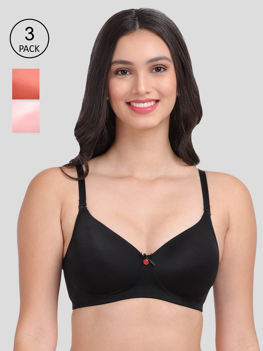 

Amour Secret Pack Of 3 Black & Rust Bra Lightly Padded