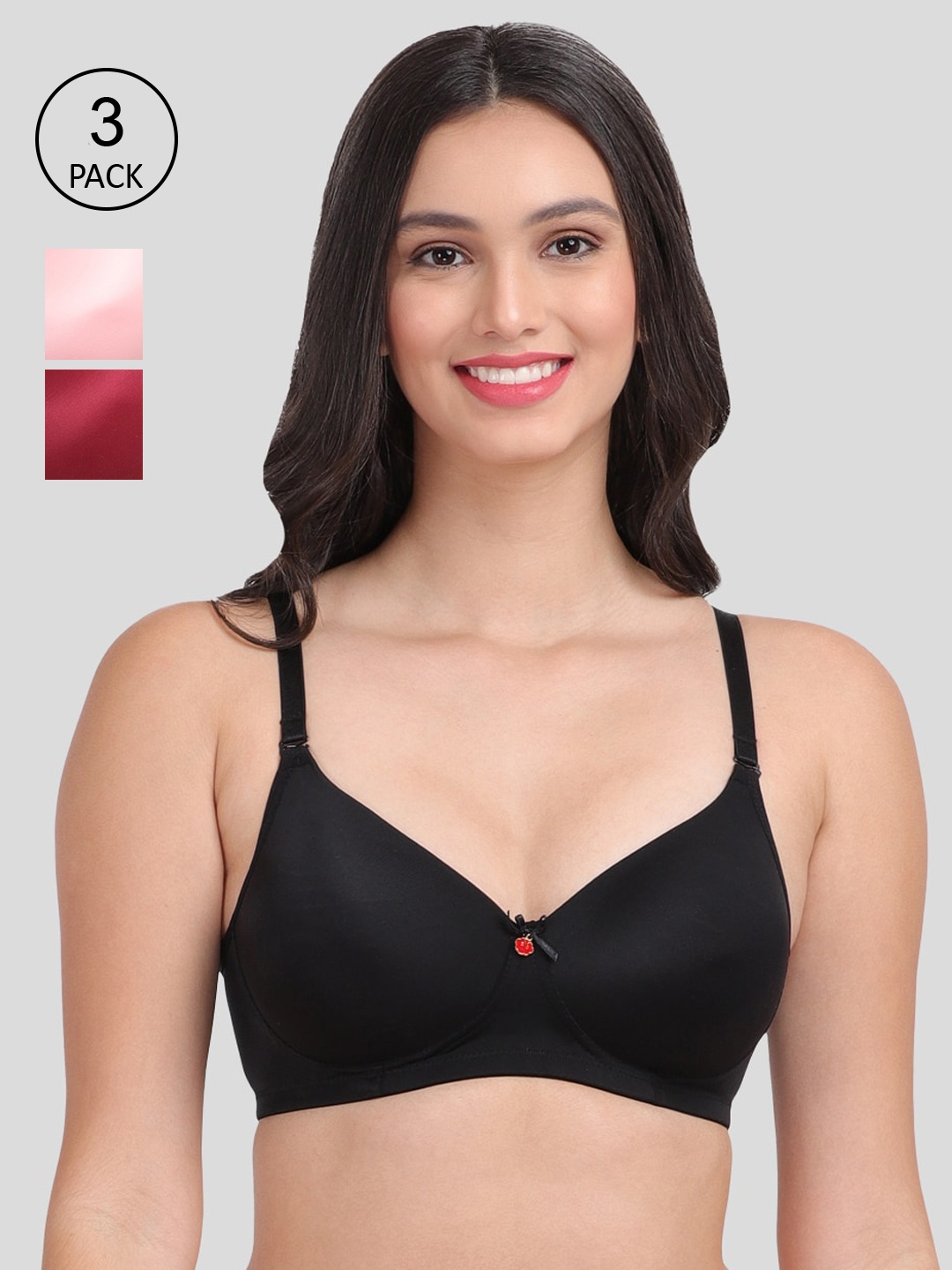 

Amour Secret Women Pack of 3 Black, Maroon and Pink Lightly Padded Bra