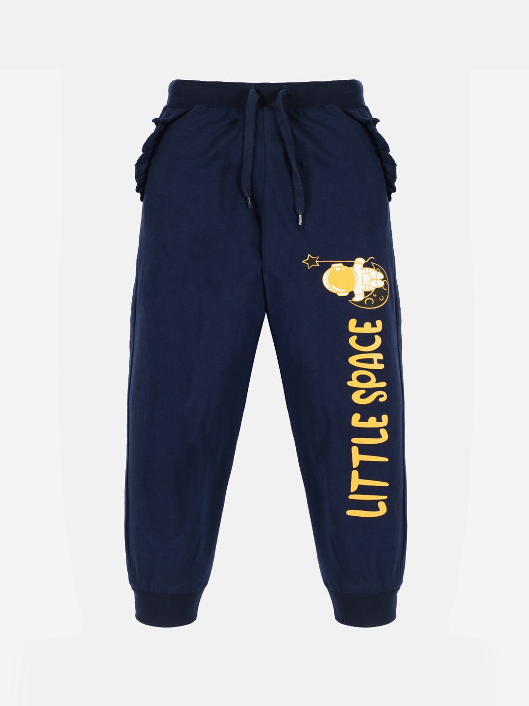 

KiddoPanti Girls Navy Blue Solid Pure Cotton Joggers