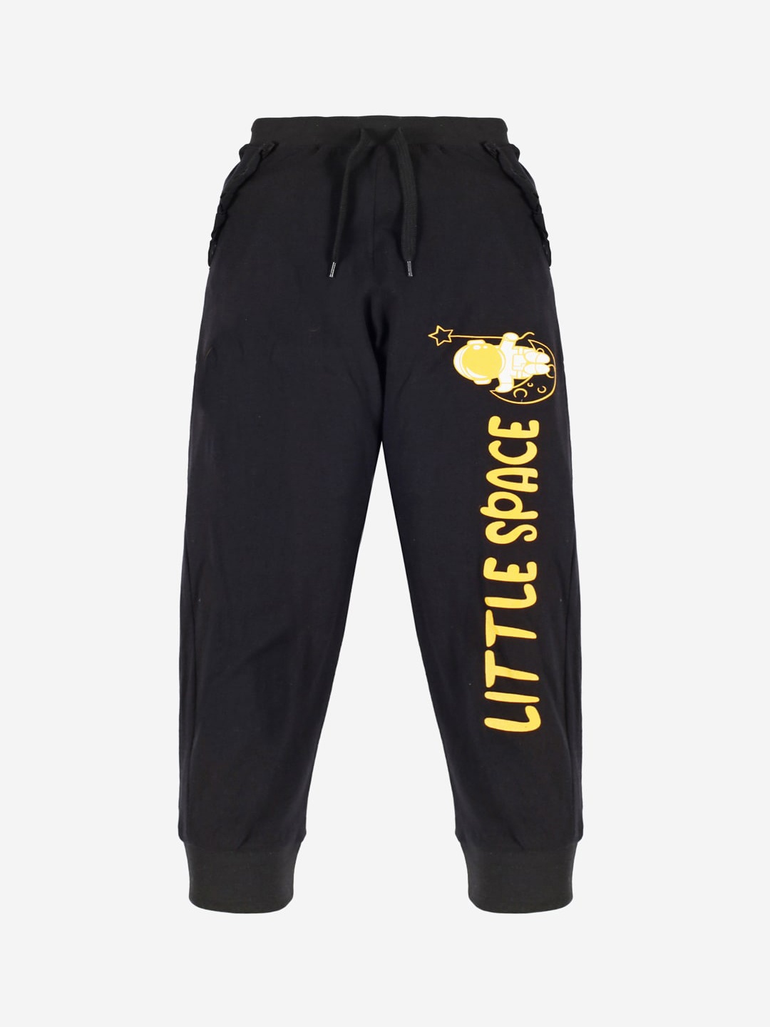 

KiddoPanti Girls Black & Yellow Printed Cotton Track Pants