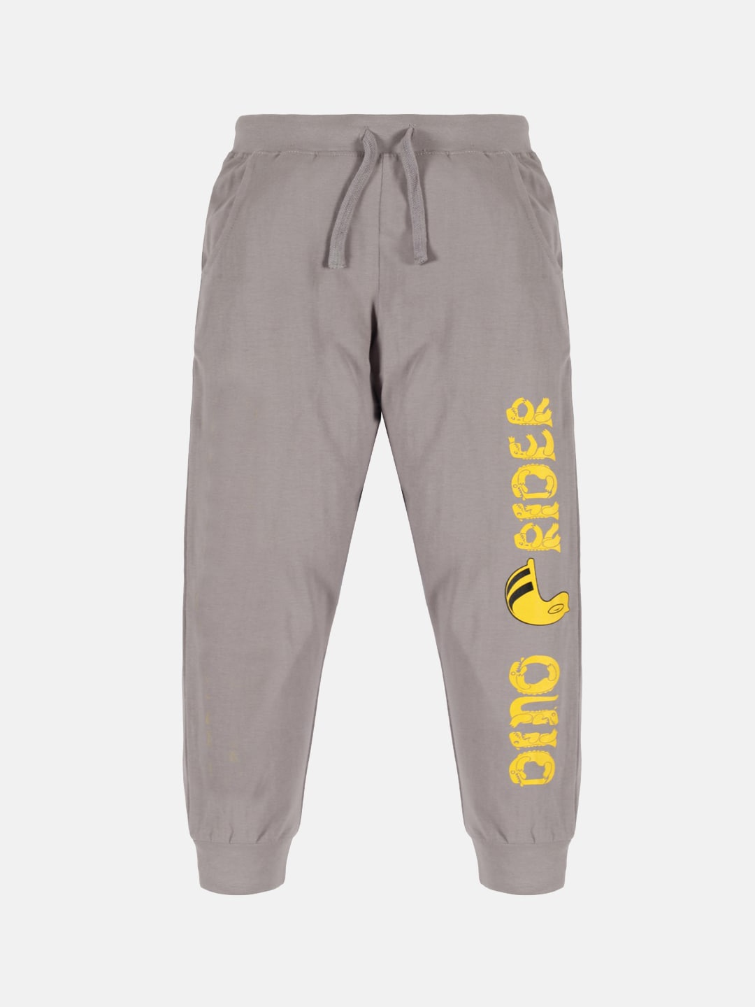 

KiddoPanti Boys Grey & Yellow Dino Rider Printed Cotton Joggers