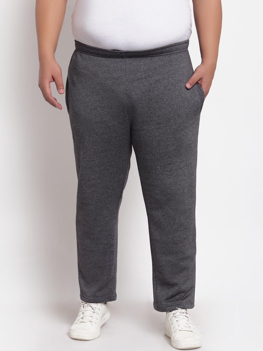 

plusS Men Grey Solid Cotton Track Pant