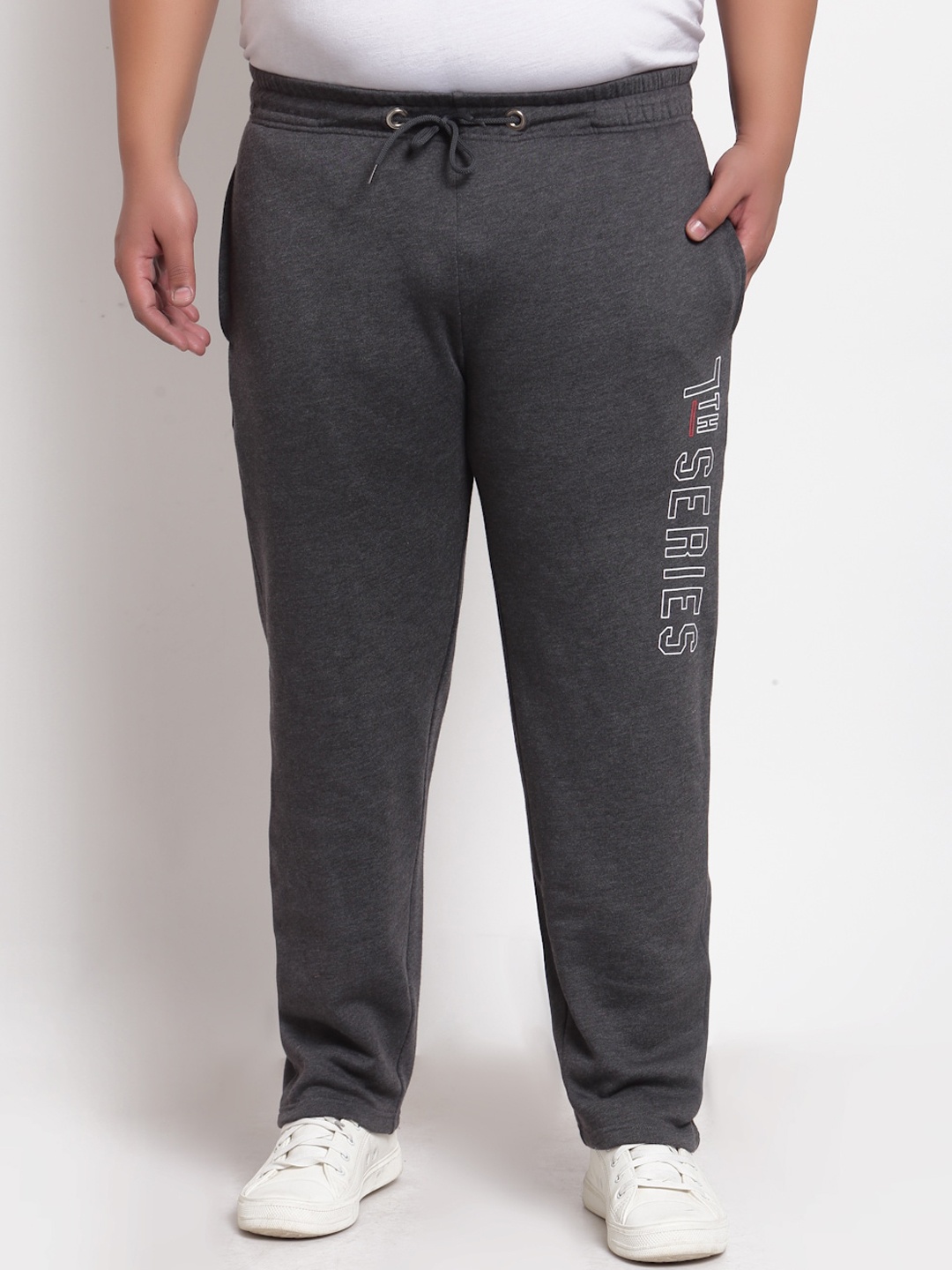 

plusS Men Grey Solid Cotton Straight Fit Track Pants