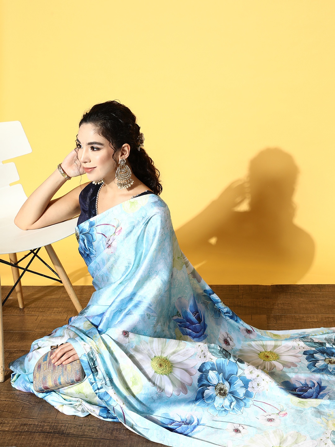 

Tikhi Imli Turquoise Blue & White Floral Saree