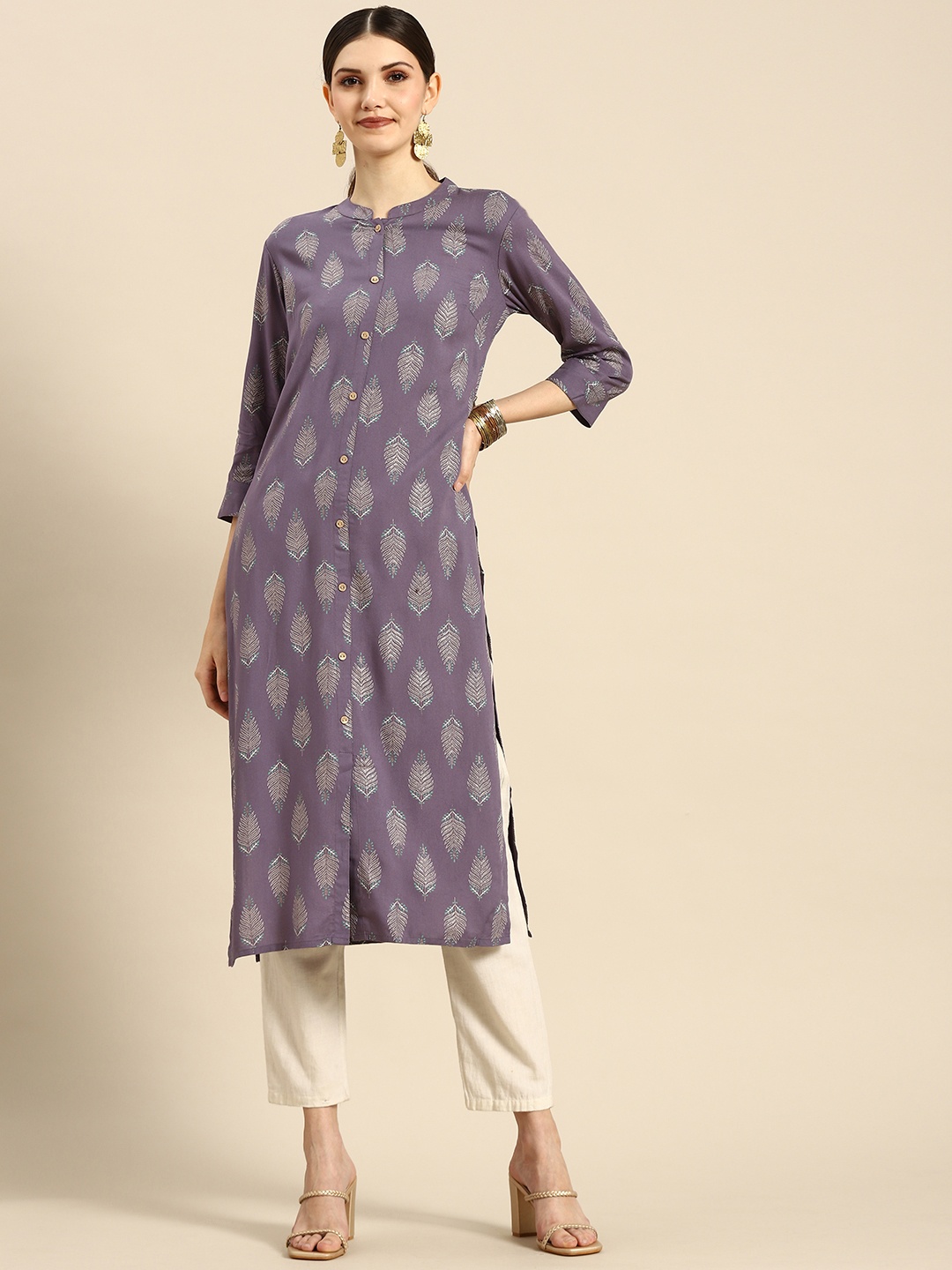 

Anouk Women Purple Ethnic Motifs Foil Printed Kurta