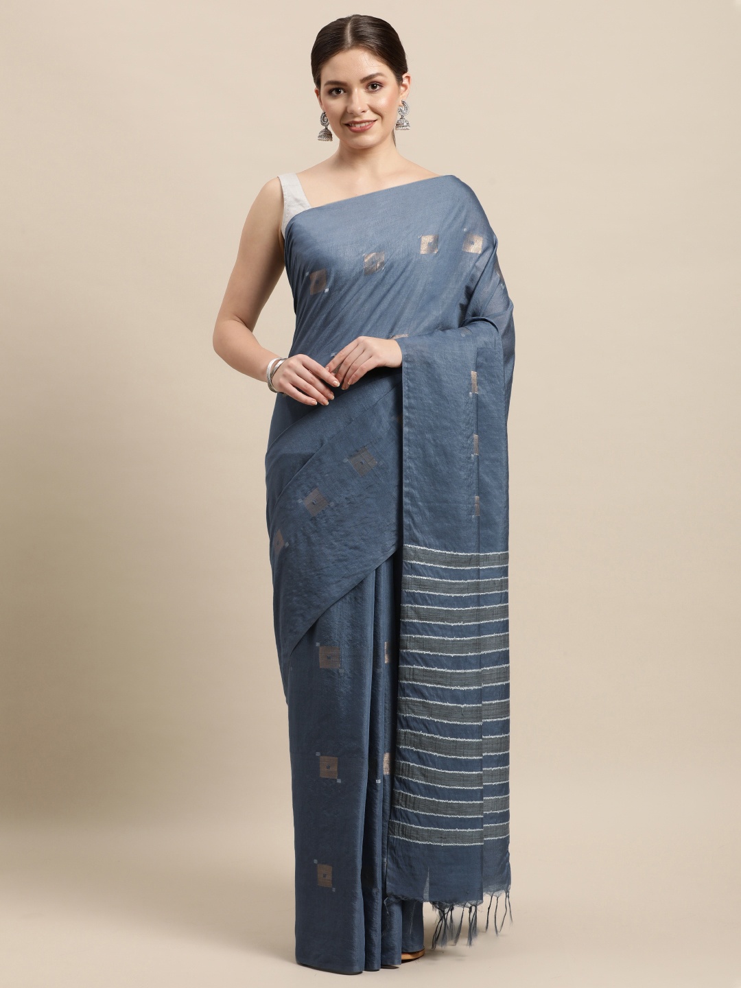 

swatika Grey & Gold-Toned Zari Silk Blend Muga Saree
