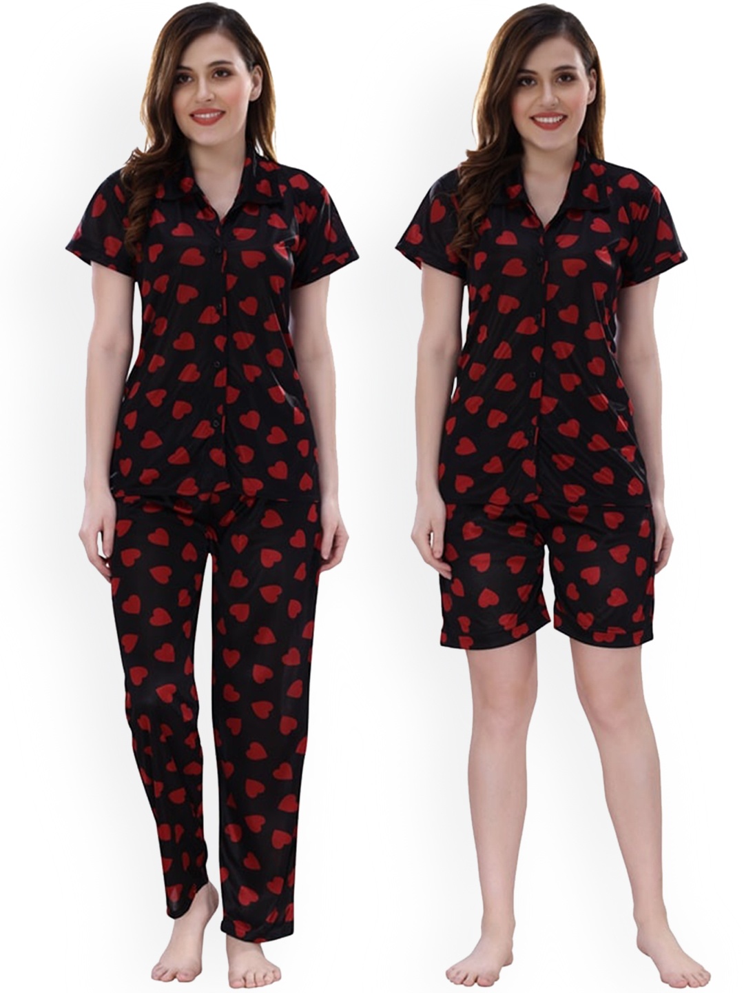 

Romaisa Women Black & Red Printed op and Pyjama with Shorts