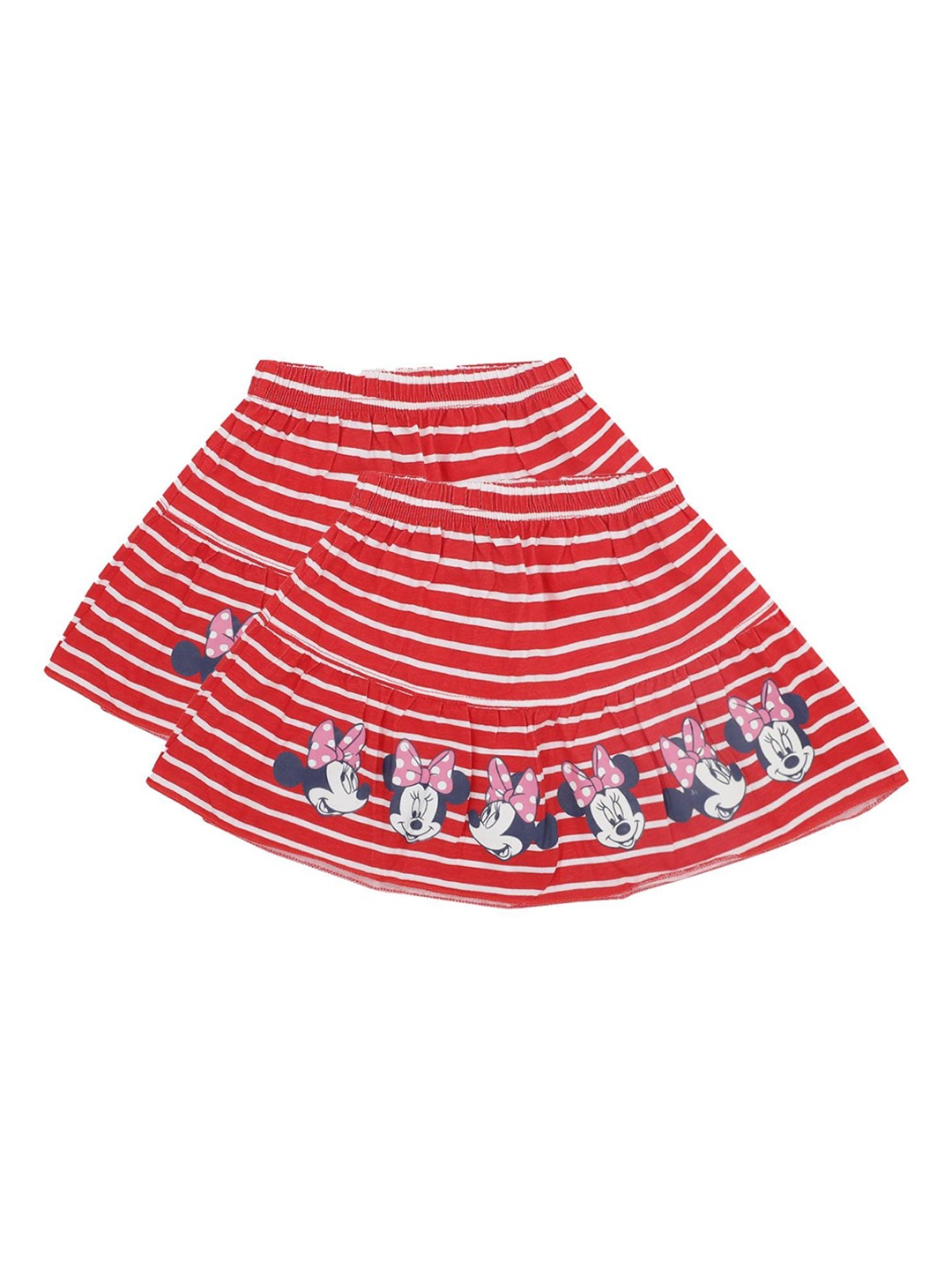 

Bodycare Kids Girls Pack of 2 Minnie Mouse Printed Cotton Flared Skirts, Red