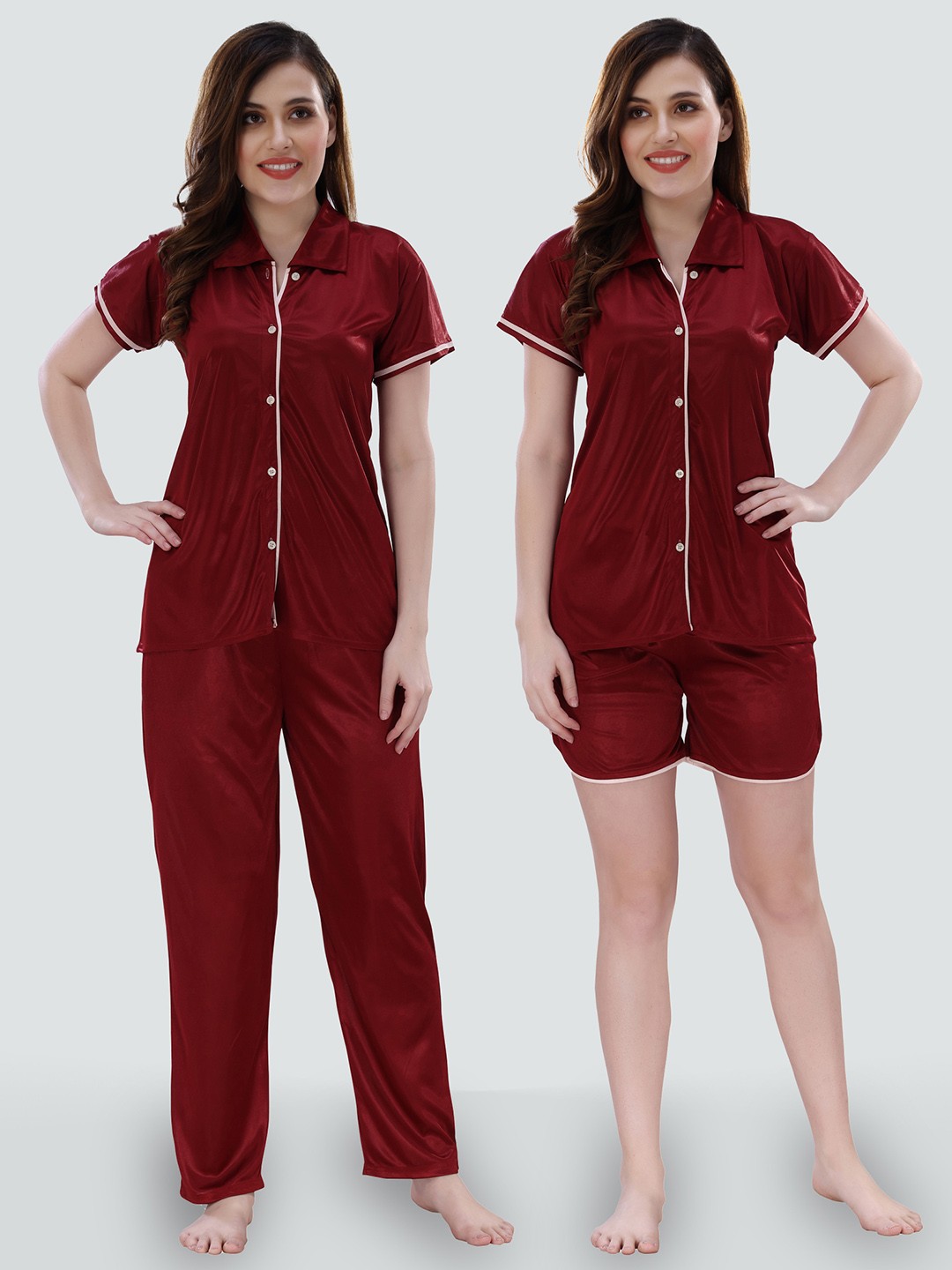 

Romaisa Women Maroon Solid Night suit