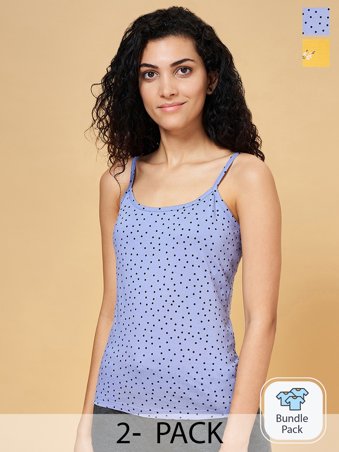 

Dreamz by Pantaloons Women Pack Of 2 Printed Non-Padded Camisoles, Blue