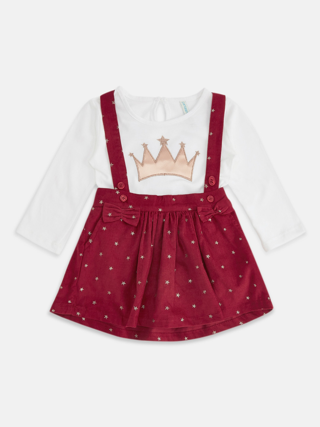 

Pantaloons Baby Girls Maroon & White Printed Cotton Dungaree