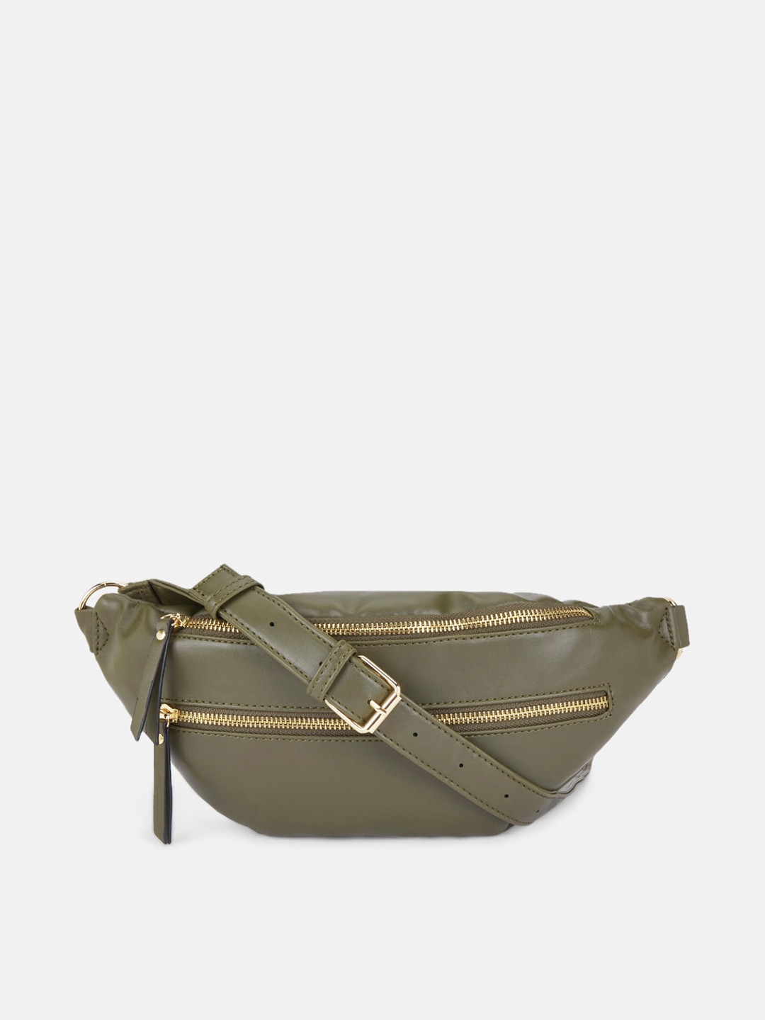 

Forever Glam by Pantaloons Olive Green PU Structured Sling Bag with Quilted