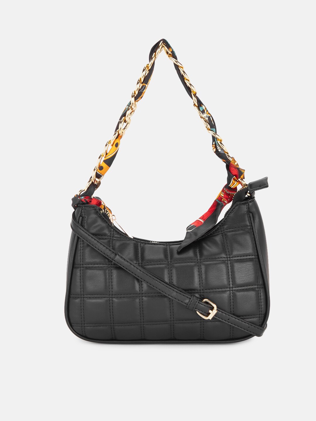 

Forever Glam by Pantaloons Black Geometric PU Structured Shoulder Bag with Quilted