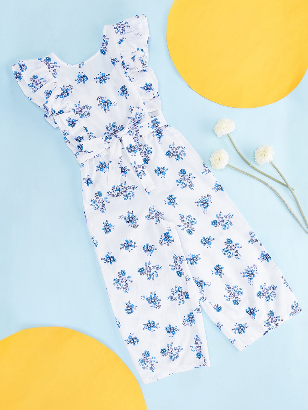 

Pantaloons Junior Girls Blue & White Printed Basic Jumpsuit