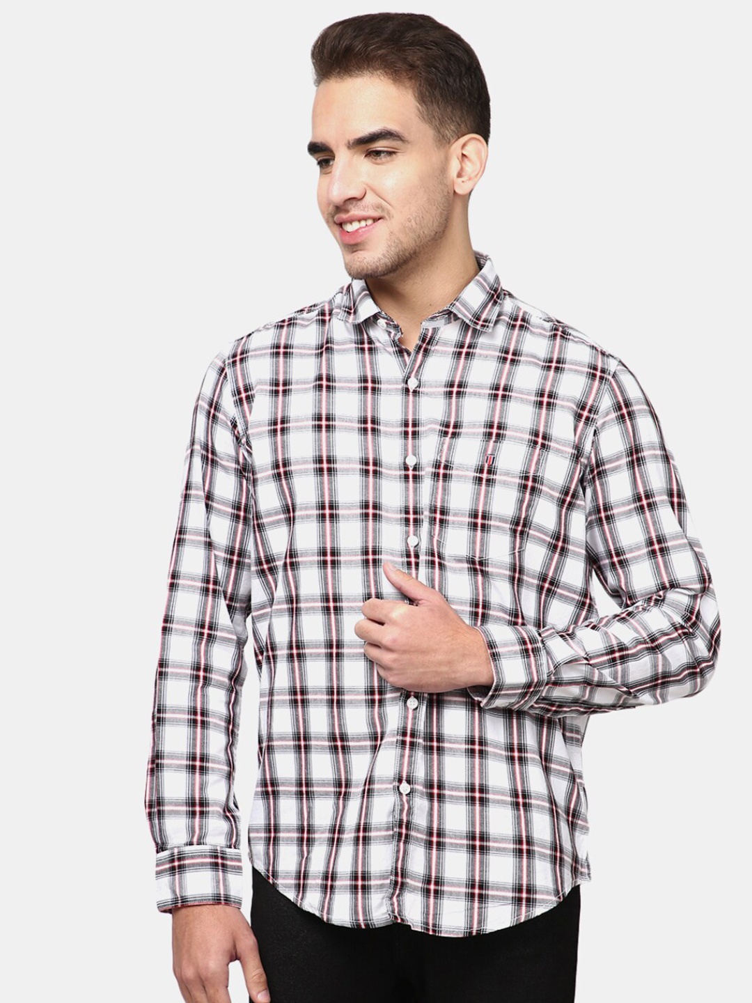 

V-Mart Men Regular Fit White Tartan Checks Checked Casual Shirt