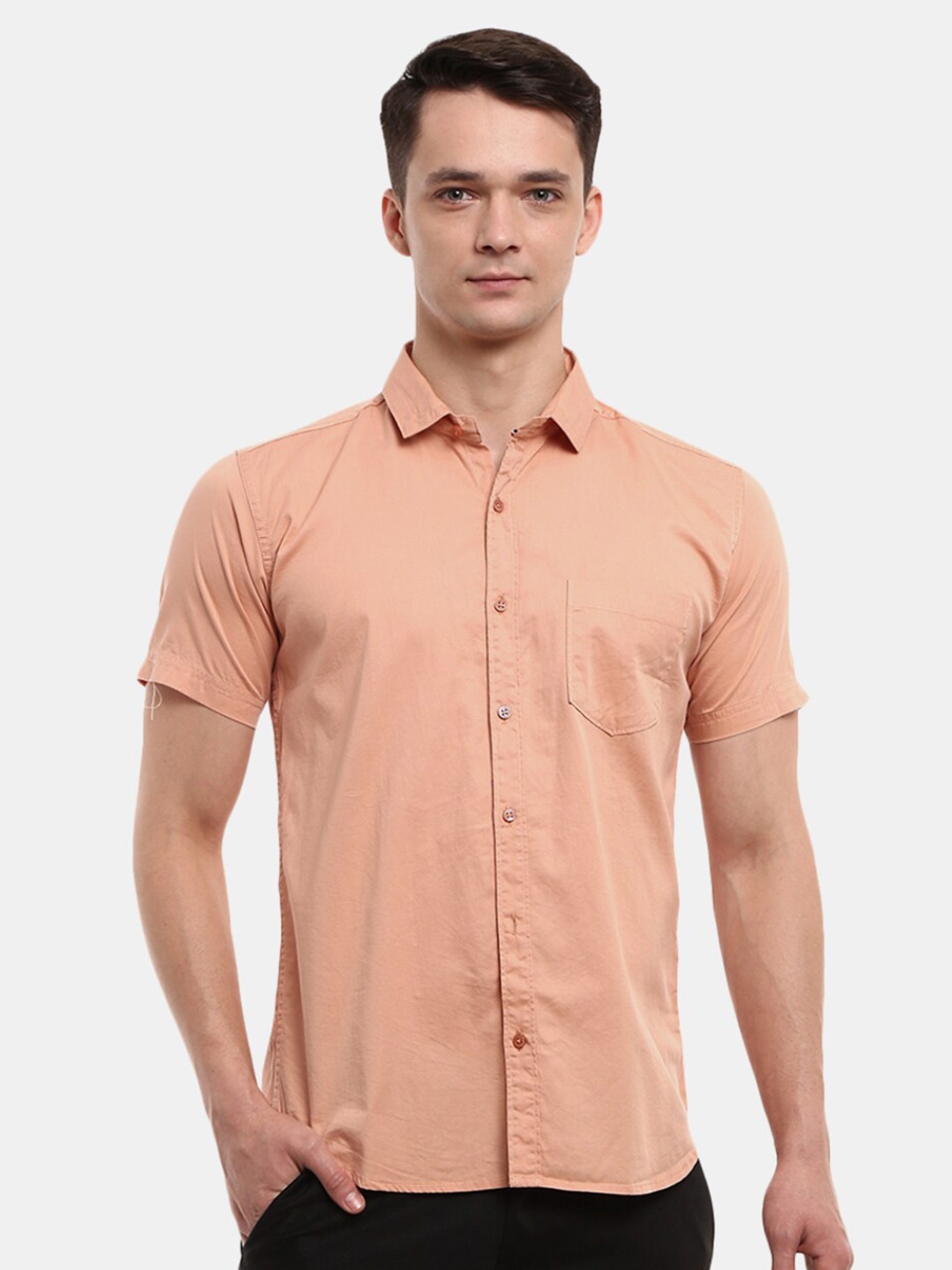 

V-Mart Men Peach-Coloured Slim Fit Casual Shirt