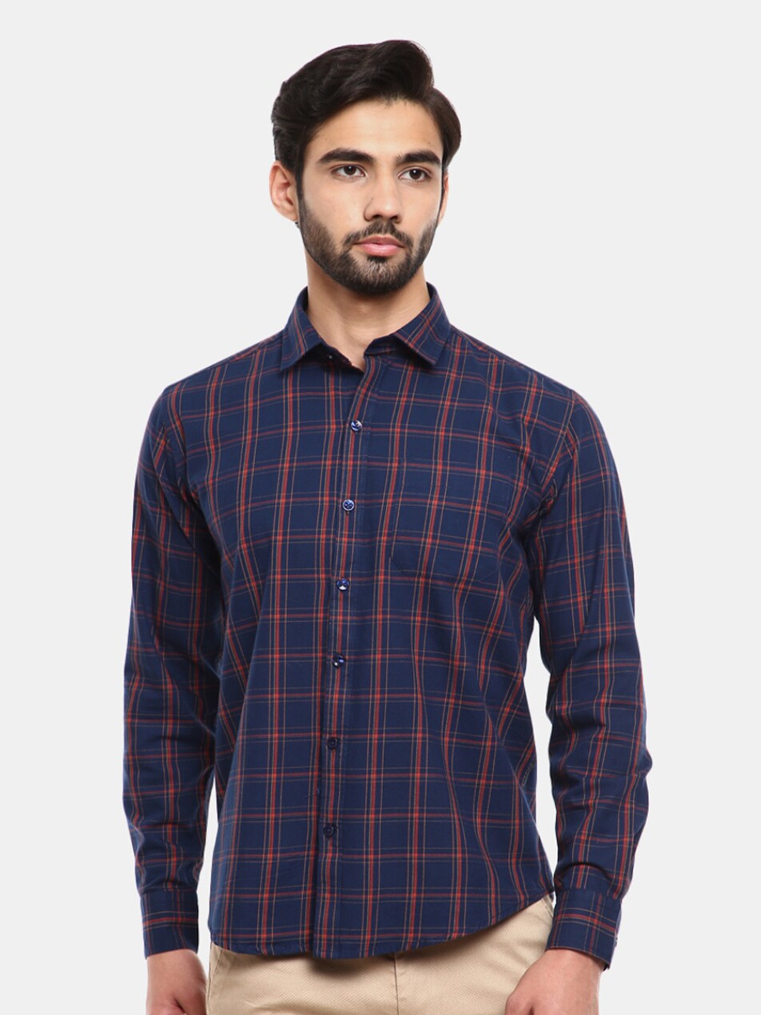 

V-Mart Men Navy Blue Checked Casual Shirt