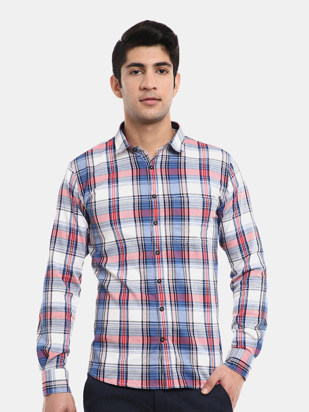 

V-Mart Men Red Tartan Checks Checked Casual Shirt