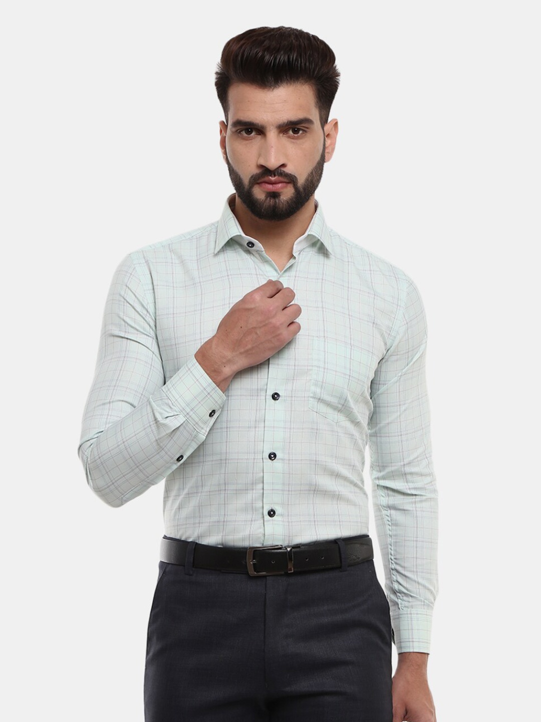 

J White by Vmart Men Green Checked Formal Shirt