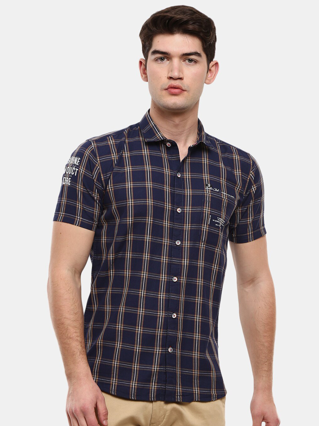 

V-Mart Men Navy Blue Slim Fit Tartan Checks Checked Casual Shirt