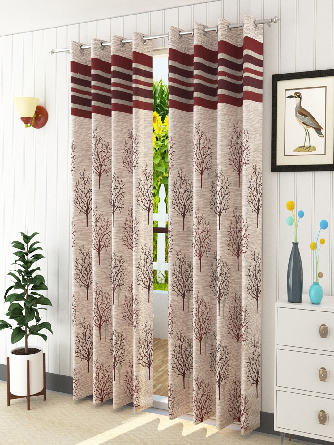 

Homefab India Maroon Set of 2 Floral Room Darkening Door Curtain