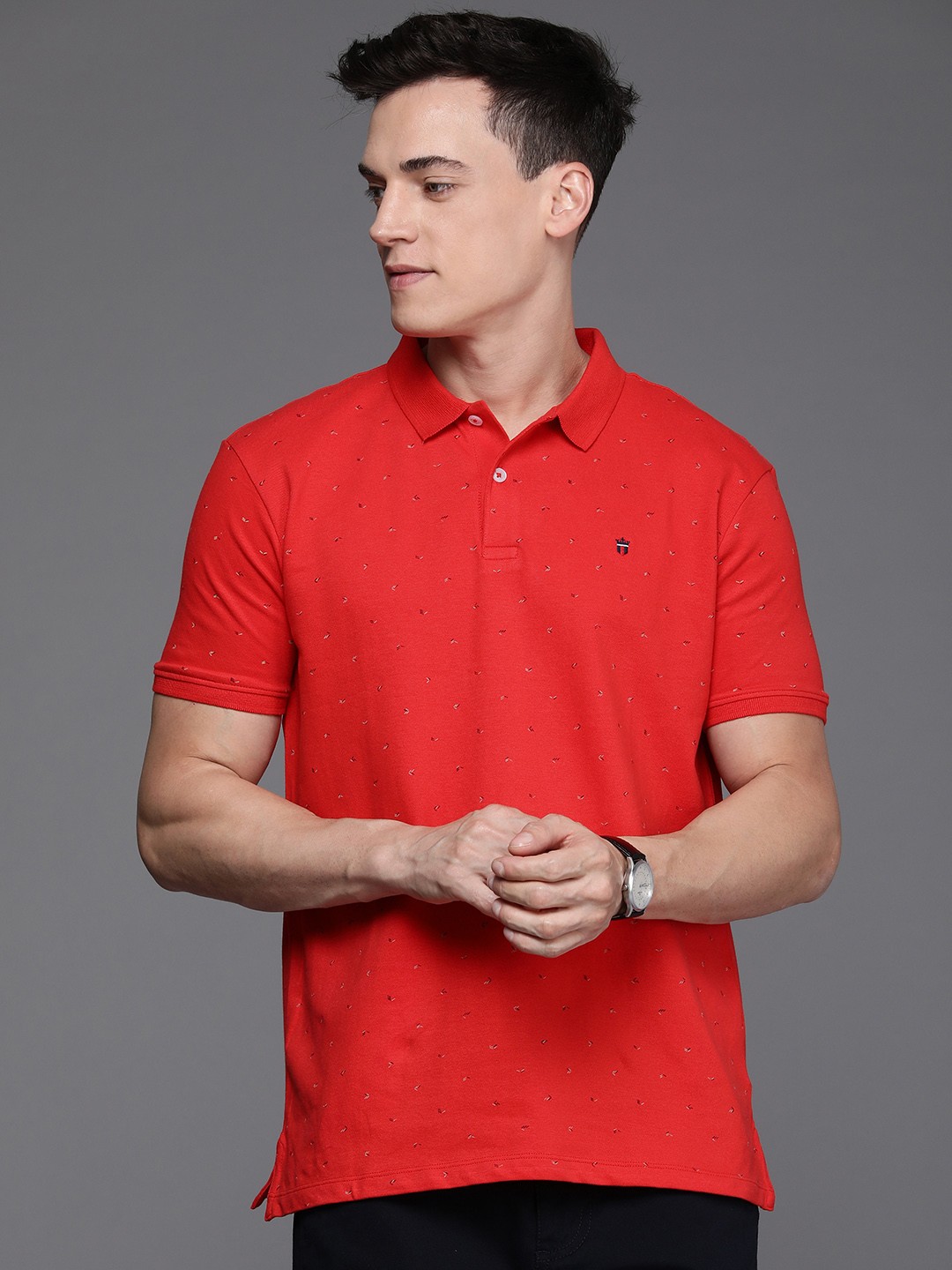 

Louis Philippe Men Red & Black Printed Polo Collar Slim Fit T-shirt